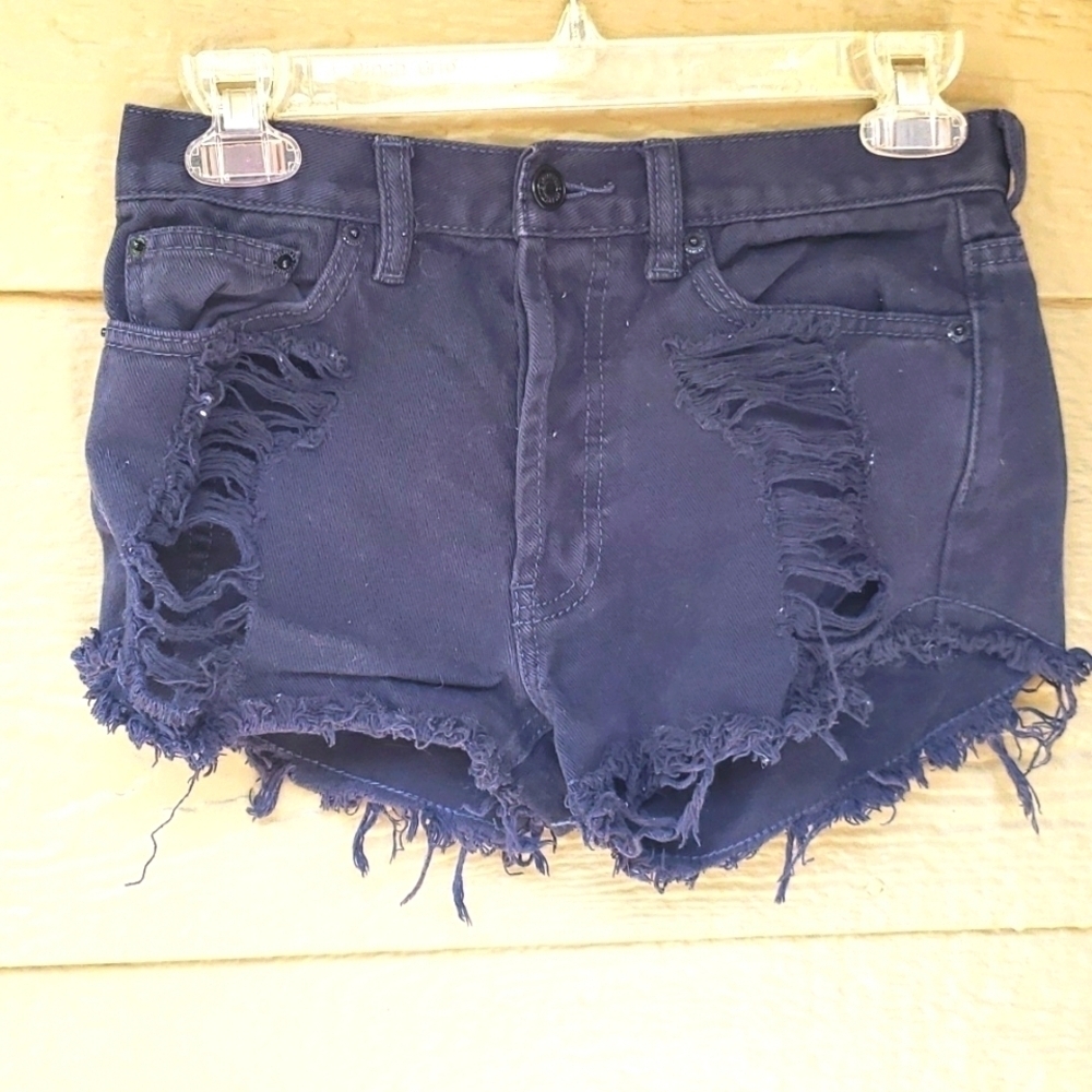 Brandy Melville Hi Rise Button Fly Distressed Denim Short 26